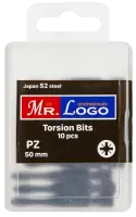 Бита для шуруповерта PZ3*50 Сталь S2 Torsion (10шт.) PP Box Mr. Logo C050PZ3T-10