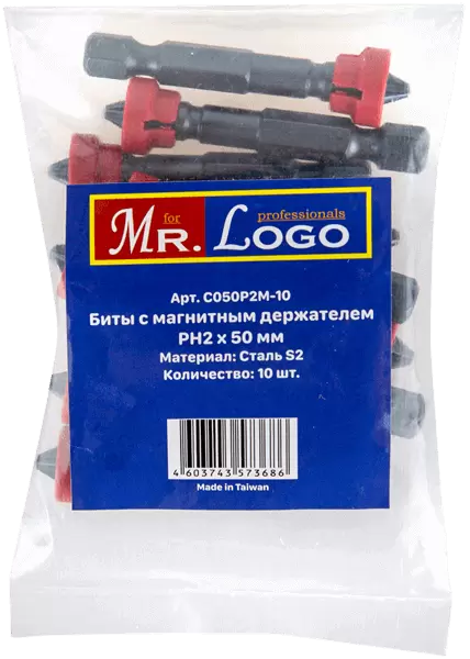 Бита с магнитным держателем PH2*50мм Сталь S2 (10шт.) PE Bag Mr. Log C050P2M-10 - интернет-магазин «Стронг Инструмент» город Красноярск