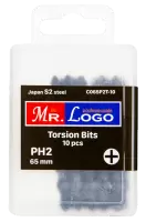 Бита двусторонняя PH2*PH2*65 Сталь S2 Torsion (10шт.) PP Box Mr. Logo C065P2T-10