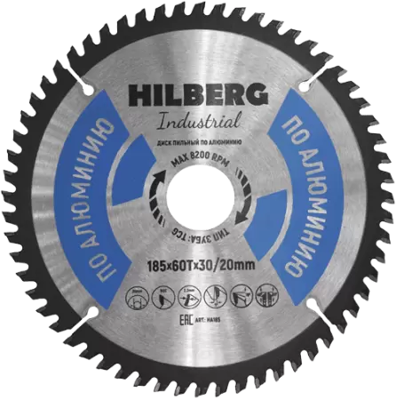 Пильный диск по алюминию 185*30/20*Т60 Industrial Hilberg HA185 - интернет-магазин «Стронг Инструмент» город Красноярск