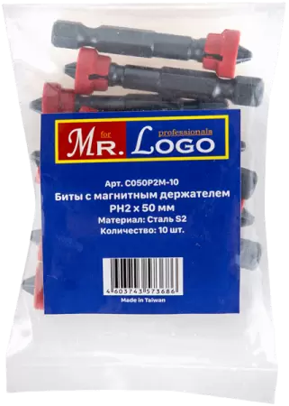 Бита с магнитным держателем PH2*50мм Сталь S2 (10шт.) PE Bag Mr. Log C050P2M-10 - интернет-магазин «Стронг Инструмент» город Красноярск